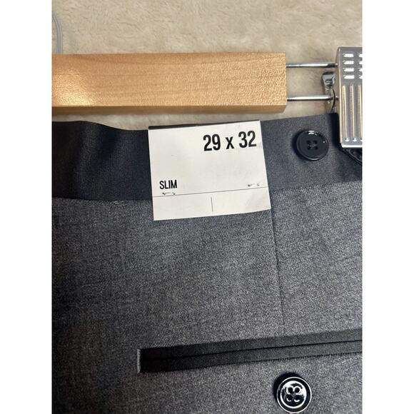 NWT Express Dress Pants Mens 29x32 Gray Oxford Flat Front Slim Wool/Laine - Picture 3 of 8